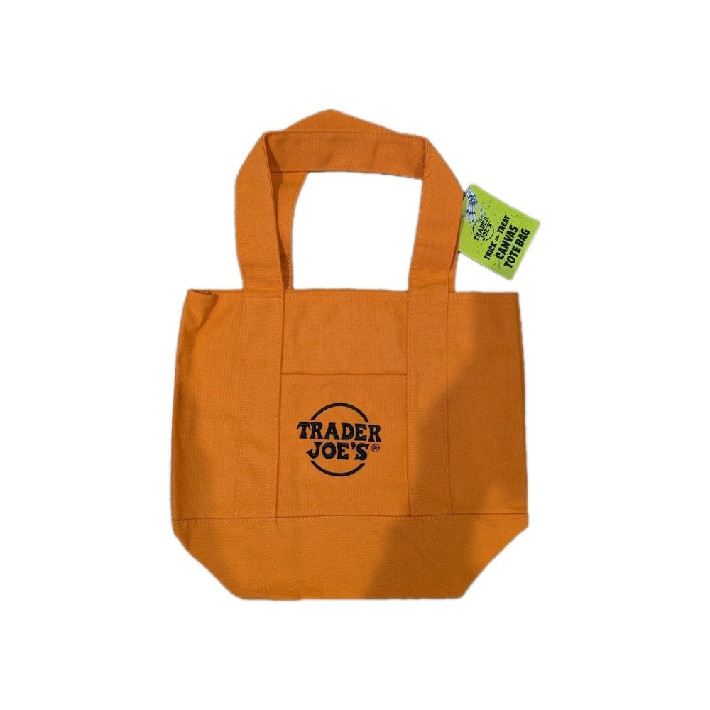 Trader Joe's Trick Or Treat Mini Tote Canvas‎ Bag Halloween All Orange Limited